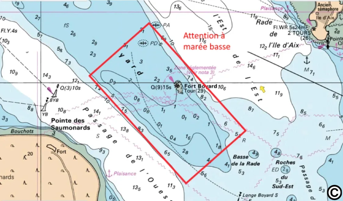 Carte du fort Boyard et de la pointe des Saumonards