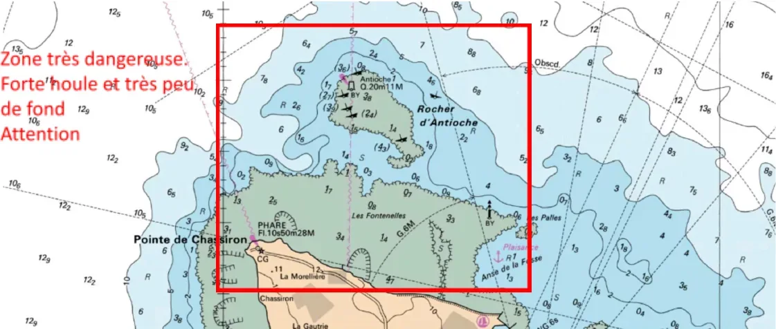 Carte du nord d'Oléron, pointe de Chassiron et rocher d'Antioche