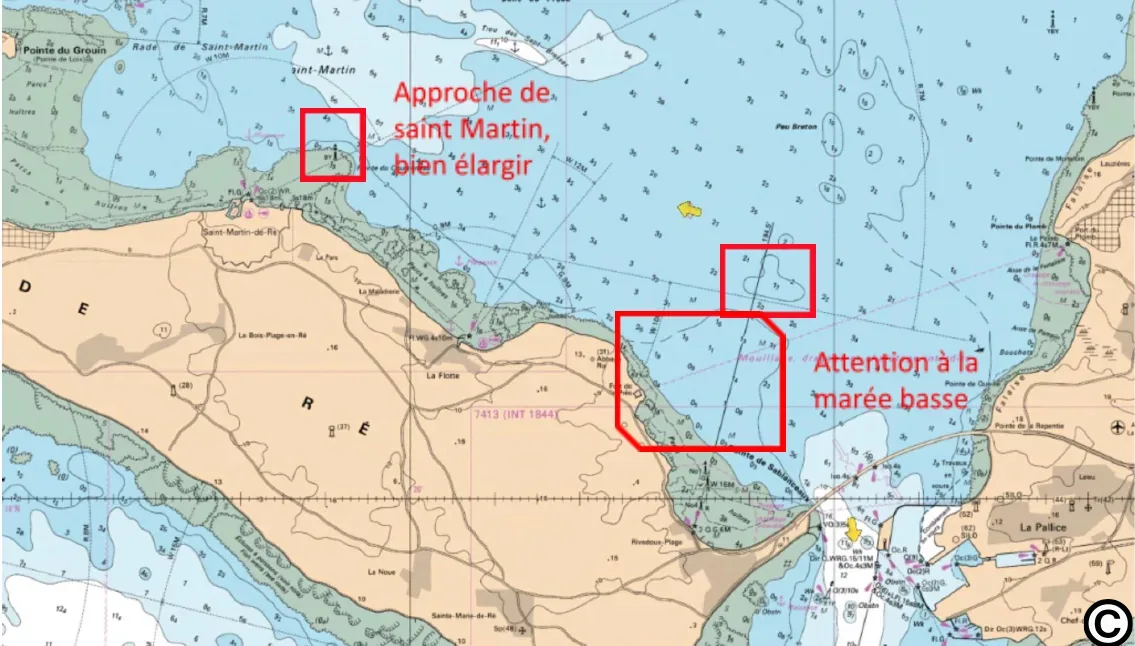 Carte de la route nord : des Minimes vers Saint-Martin-de-Ré en passant sous le pont de l'île de Ré